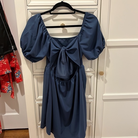 Blue Mini Dress with Open Back - Picture 2 of 3